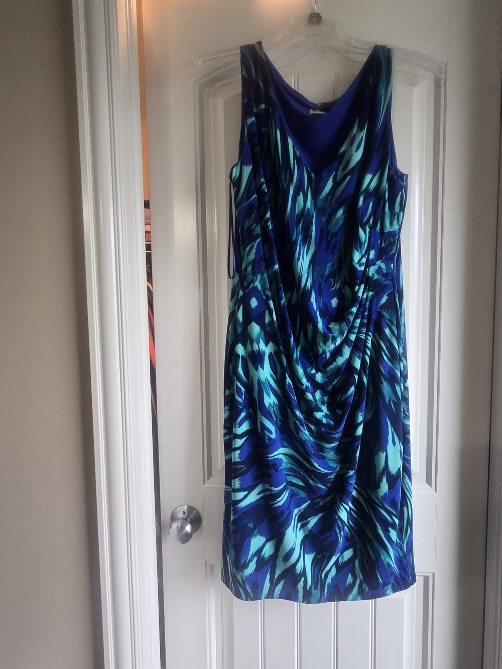 Anne Klein Blue & Teal Printed Draped Midi Dress